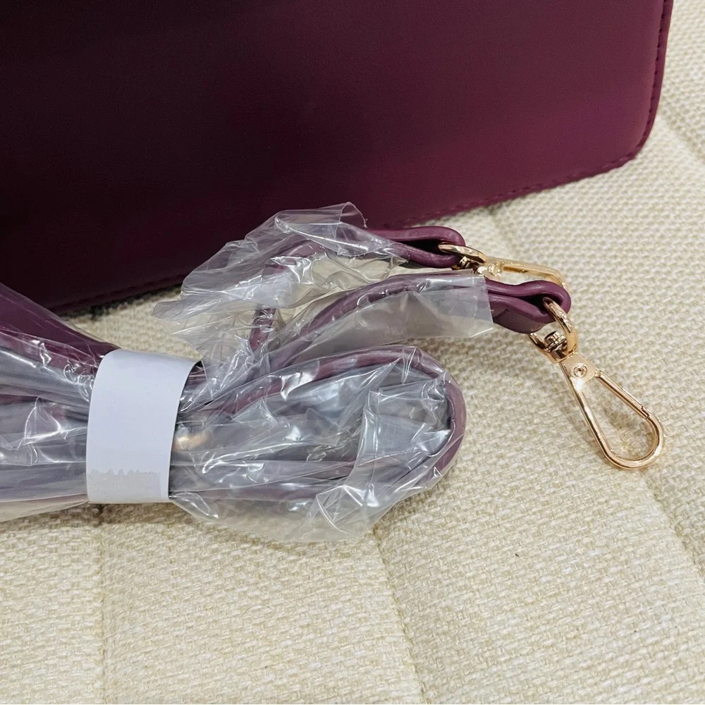 NEW Badgley Mischka Plum Vegan Leather Studded Top Handle‎ Satchel Crossbody Bag